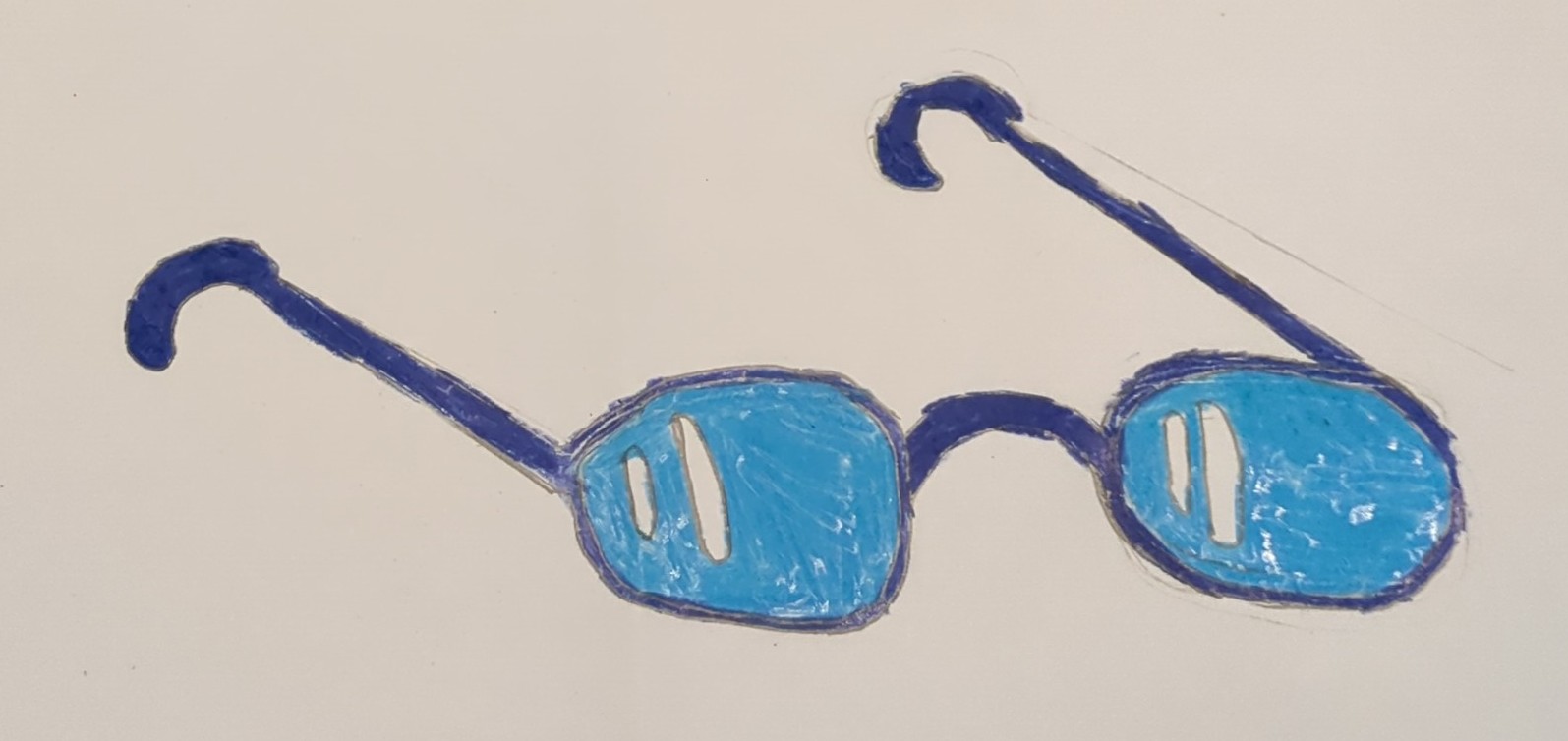 Gezeichnete Brille mit blauen Gläsern